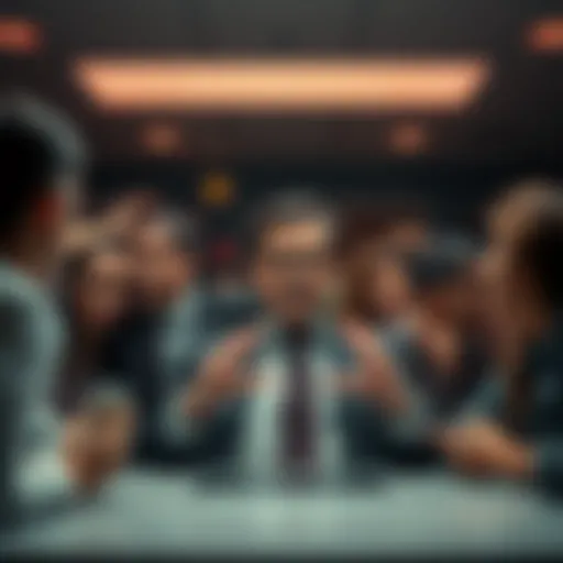 A CEO in a strange ad surrounded by uncomfortable interactions, featuring a character named Derek and chaotic scenes.