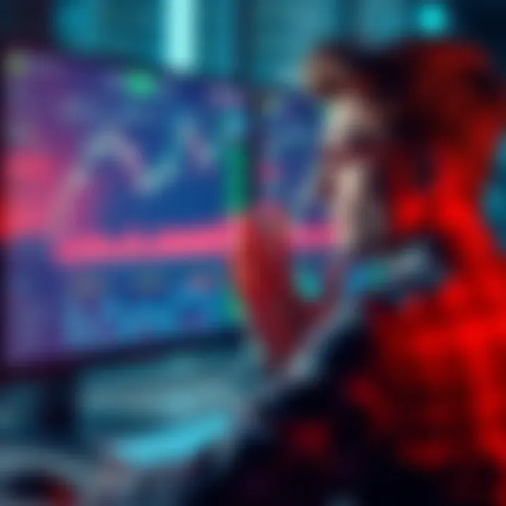 A person looking frustrated at a computer screen displaying complex financial charts and wallet options