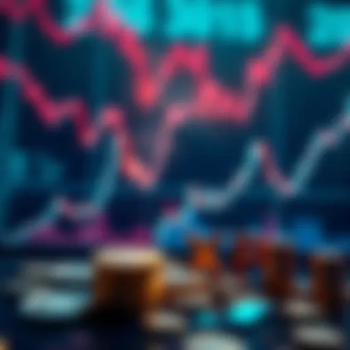 A chart showing fluctuations in interest rates with investment symbols like XRP around it.