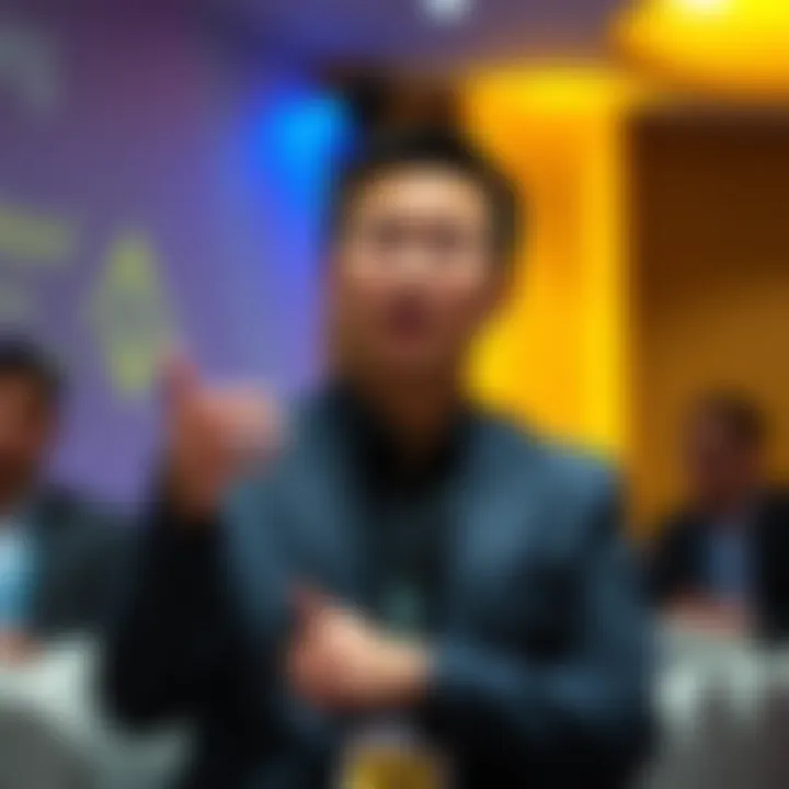 Binance CEO Changpeng Zhao speaking at an event Changpeng Zhao discusses the importance of privacy in cryptocurrency payments at a conference