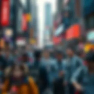 A busy urban scene filled with diverse people reacting to unexpected events, showcasing confusion and excitement in 2026.