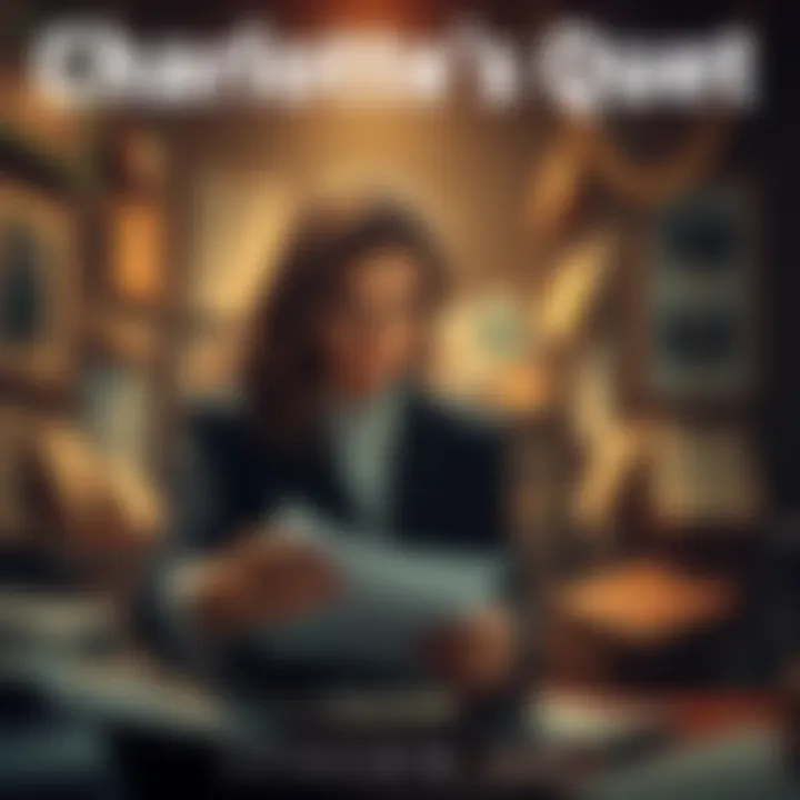 Charlotte investigates a dark room filled with documents and photographs related to Hitler, looking determined