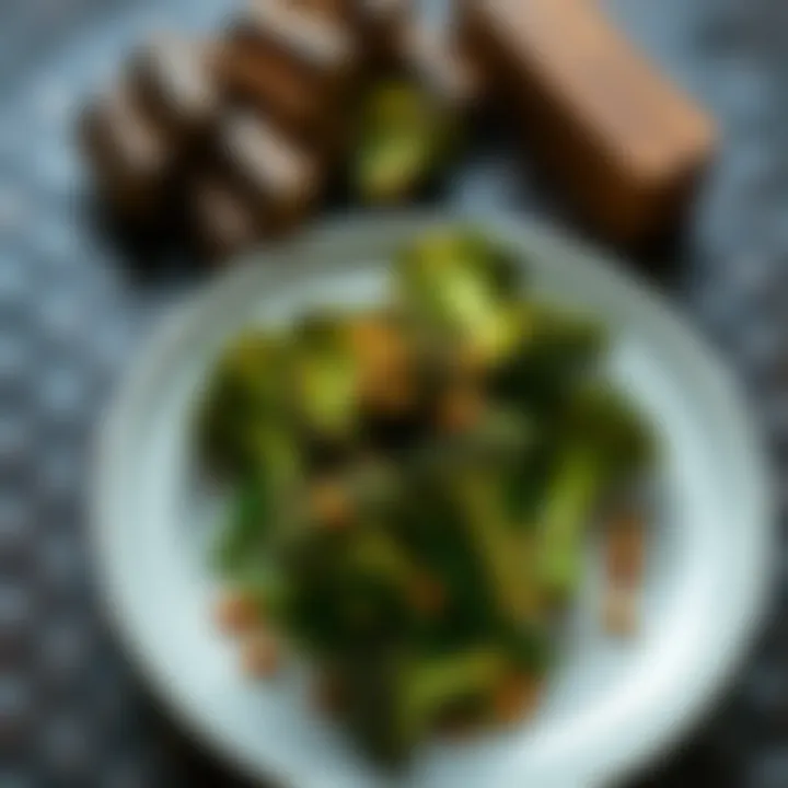 A plate of charred broccoli served with seasoning, showcasing a nutritious and delicious vegetable dish.