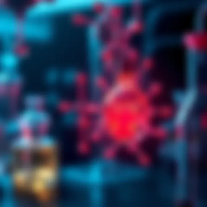Illustration showing NO2 molecules interacting with other chemical compounds in a laboratory setting