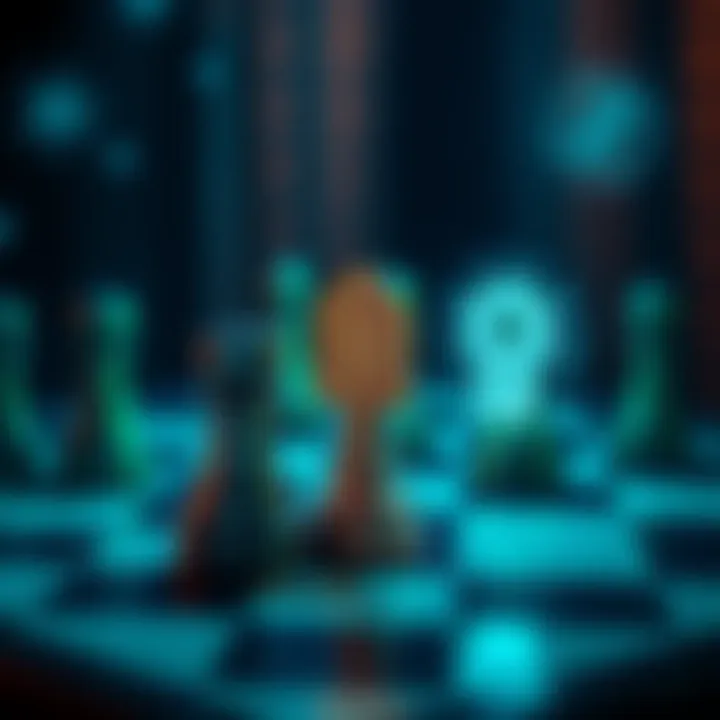 Chess pieces positioned on a board with digital key symbols overlaying them, showing the connection between chess and cryptography.
