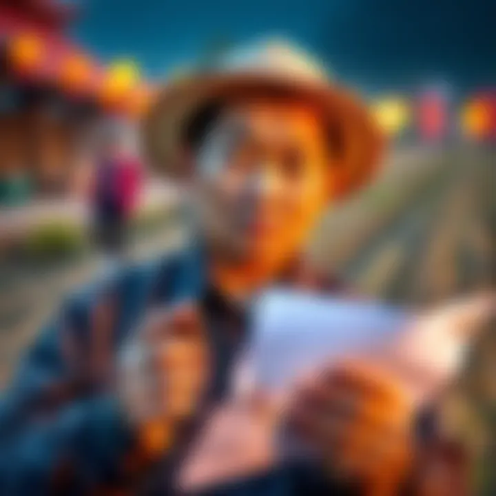 A Chinese farmer looks worried while holding a document with declining charts, symbolizing his tough investment decision on DOT.