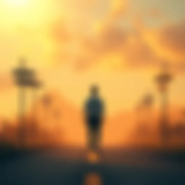 A person standing at a crossroads, contemplating different paths with various signs indicating choices, symbolizing decision-making in modern life.