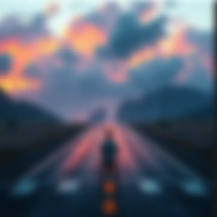 A person standing at a crossroads, considering buying land, upgrading status, or collecting badges for success.