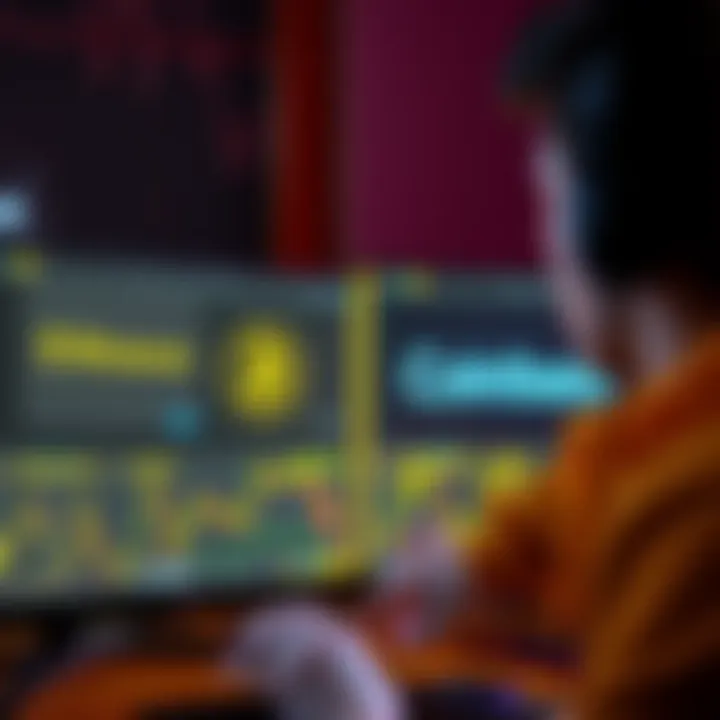 A person looks at a computer screen displaying Binance and Coinbase platforms for buying Bitcoin.