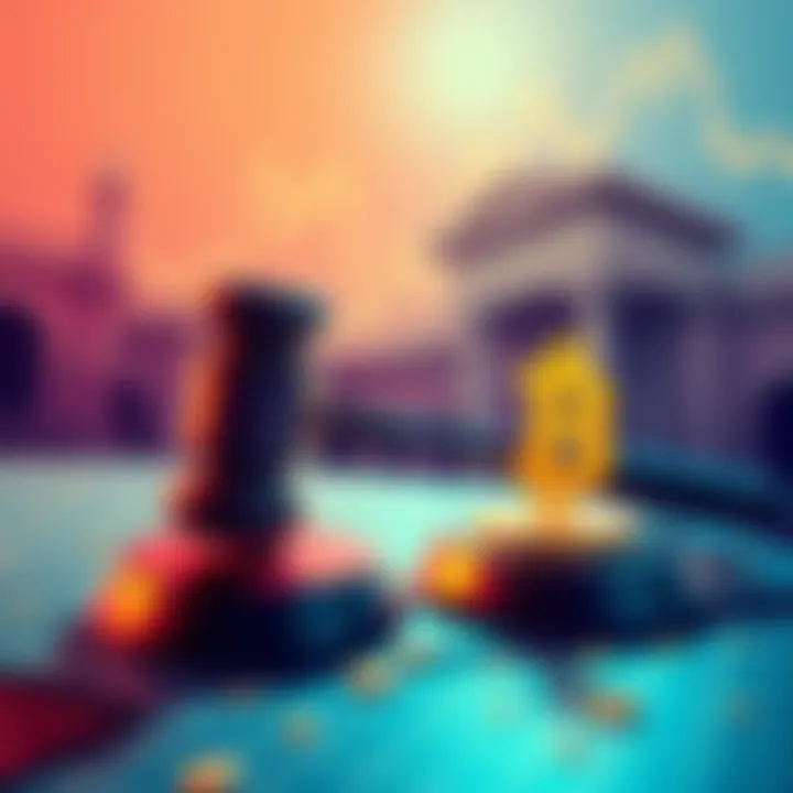 An illustration showing a gavel and digital currency symbols, representing the Clarity Act's influence on cryptocurrency regulations.