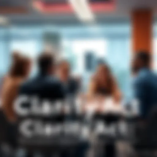 Team members discussing the Clarity Act in a meeting room, sharing insights and opinions