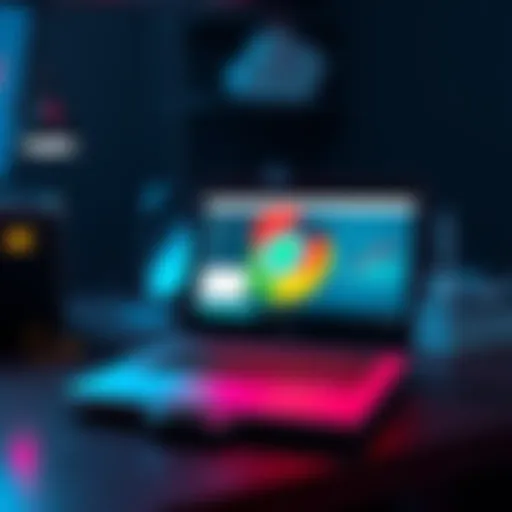 A budget-friendly cloud computing setup with a VPS, featuring a laptop displaying Claude Chrome interface and automation tools.