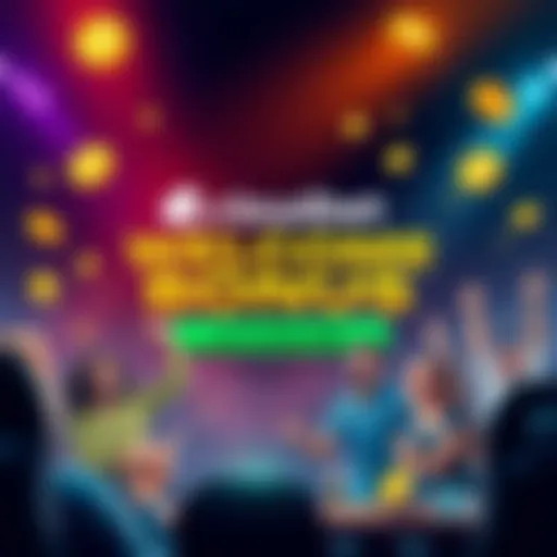 A vibrant graphic showcasing Cloudbet's welcome bonus of up to $5000 with the code WELCOME, featuring cryptocurrency symbols and happy players engaged in betting.