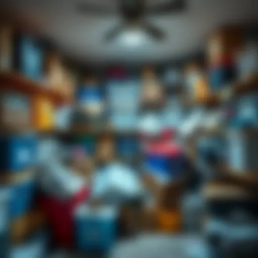 A messy room filled with various storage bins and boxes, showing the chaos of trying to stay organized.