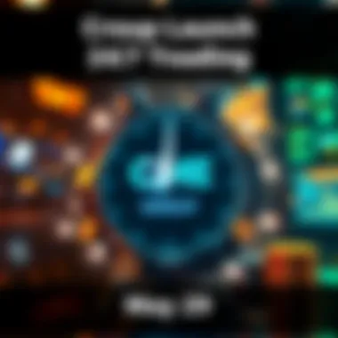 CME Group logo with graphics of cryptocurrency symbols and a clock indicating 24/7 trading hours