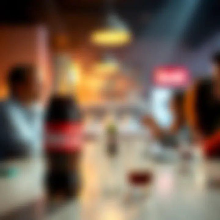 A Coca-Cola bottle on a table with people discussing its taste