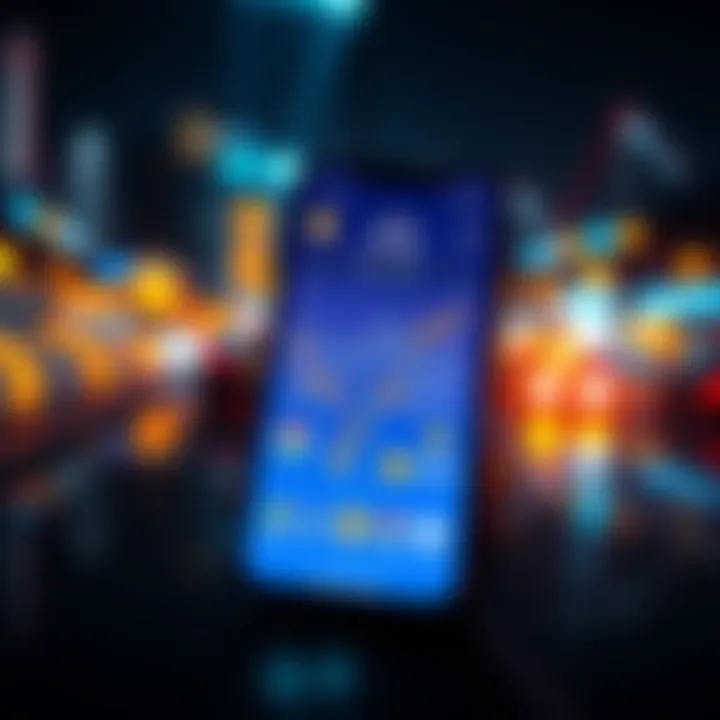 Coin App User Interface A smartphone screen displaying the Coin app with various digital currencies and graphs on it.