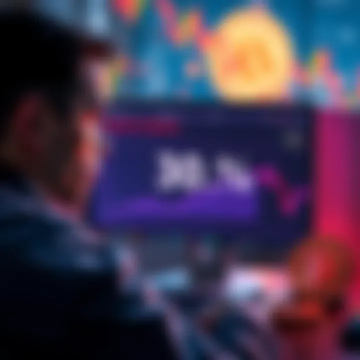 A worried person looking at a computer screen showing a low percentage of coin migration completion, surrounded by coins and graphs.