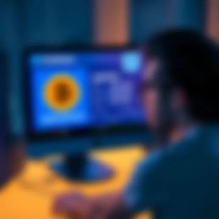 A person looking frustrated at a computer screen displaying Coinbase with Bitcoin and Lightning Network options