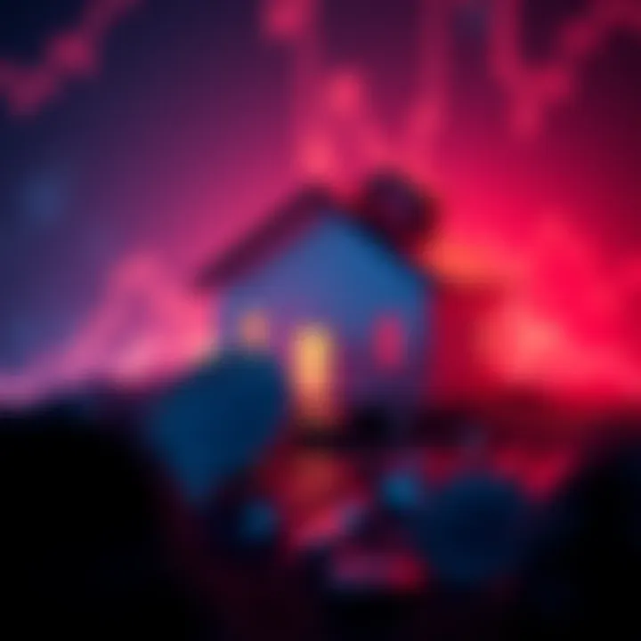 A visual representation of Coinbase entering the subprime loan market, featuring cryptocurrency symbols and a house silhouette, symbolizing the mix of digital finance and real estate loans.