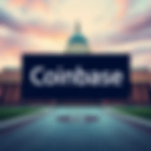 Coinbase logo with a backdrop of a legislative building symbolizing a new agreement on crypto regulations