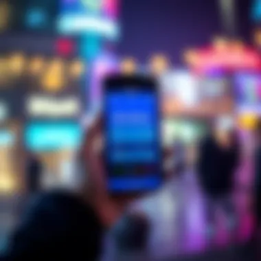 A person holding a smartphone displaying the Coinbase app with digital coins around them