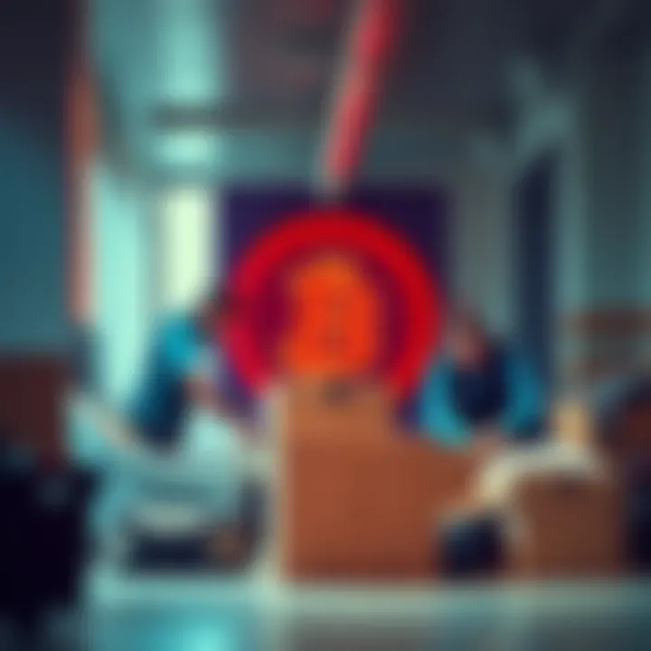 Coinbase Job Cuts A visual representation of Coinbase's job cuts showing sad employees packing their belongings in an office, with a focus on a Coinbase logo in the background.