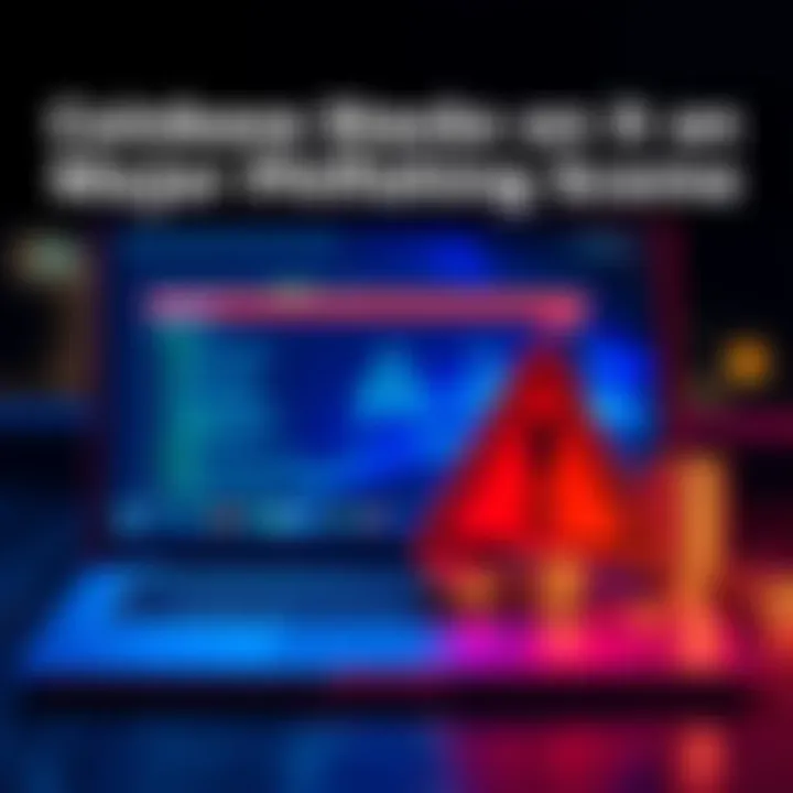 A graphic showing a laptop with a warning sign and coins symbolizing cryptocurrency, representing security against phishing attacks