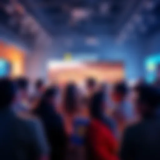 A group of people discussing Coinbase's Super Bowl advertisement at a lively gathering, showcasing excitement and interest in cryptocurrency.