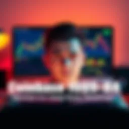 A person looking confused while reviewing tax documents, with a computer screen displaying Coinbase and crypto charts in the background.