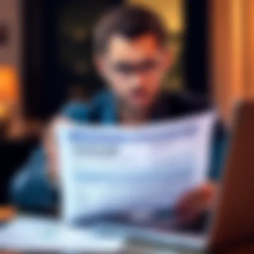 A person looking concerned while examining a 1099-DA tax form and a laptop showing cryptocurrency transactions