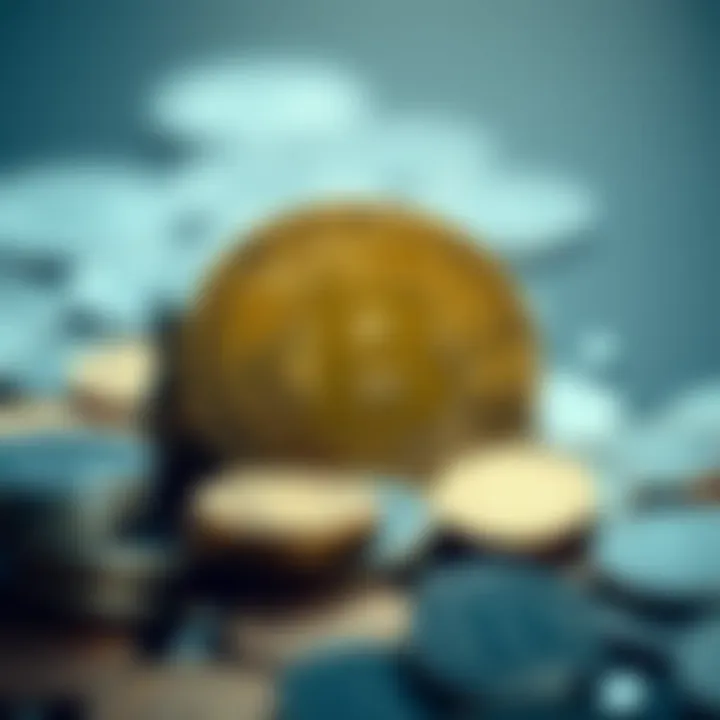 Coins and Bitcoin Symbol A collection of traditional coins alongside a prominent Bitcoin symbol, highlighting the contrast between failing currencies and cryptocurrency alternatives.