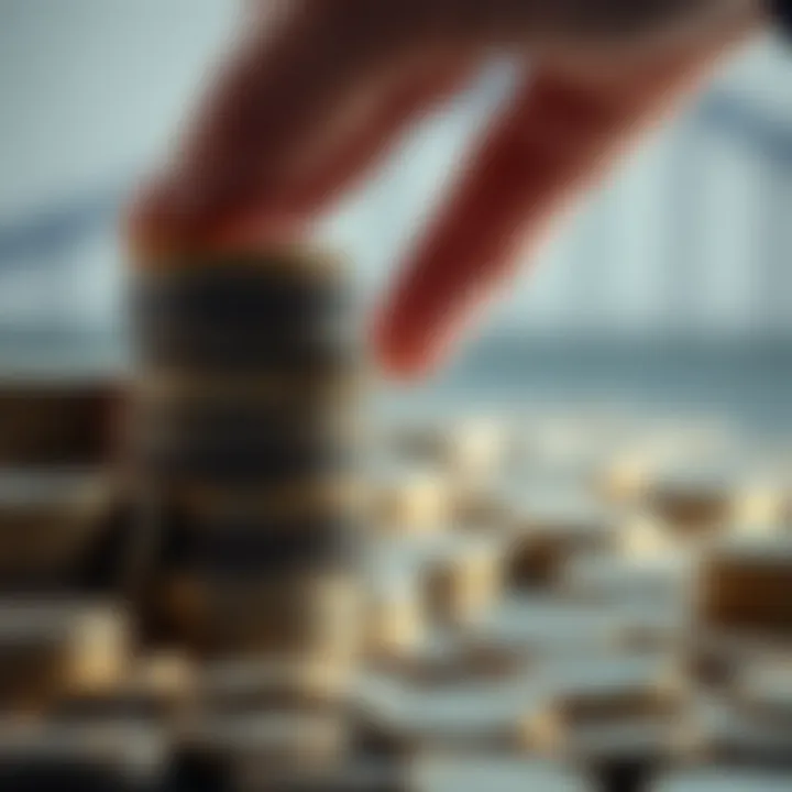 Coins Piling Up A stack of coins with a hand reaching towards them, symbolizing the cycle of buying and wealth accumulation for the rich.