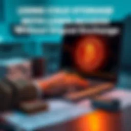 A person using a laptop to access cold storage Bitcoin while a wallet and tax documents are nearby.