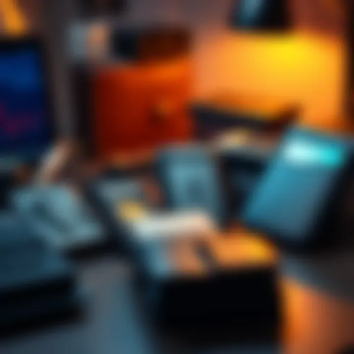 A collection of different cold wallets used for storing digital assets securely, featuring hardware and paper wallets on a desk.