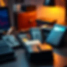 Cold Wallet Storage Options A collection of different cold wallets used for storing digital assets securely, featuring hardware and paper wallets on a desk.