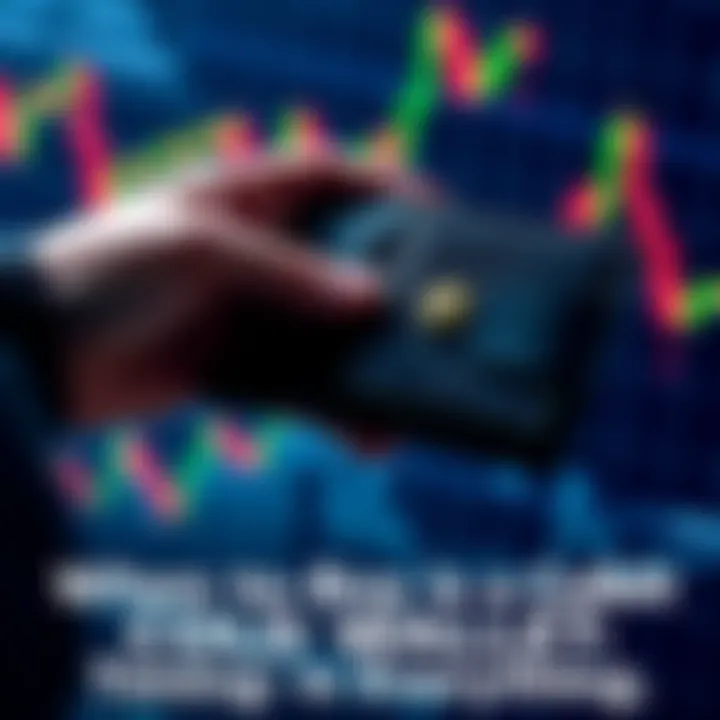 A person holding a cold wallet for securing cryptocurrency investments, with a digital graph in the background showing market trends.