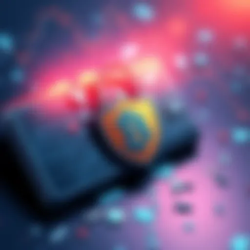Illustration of a digital cold wallet with a lock and a broken shield, representing the theft of Bitcoin.