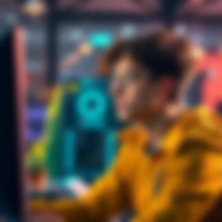 A college student looks thoughtfully at a computer screen displaying Dogecoin's value, pondering investment strategies.