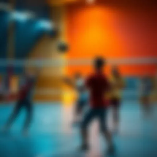 Students on a college volleyball court, representing both academics and athletics