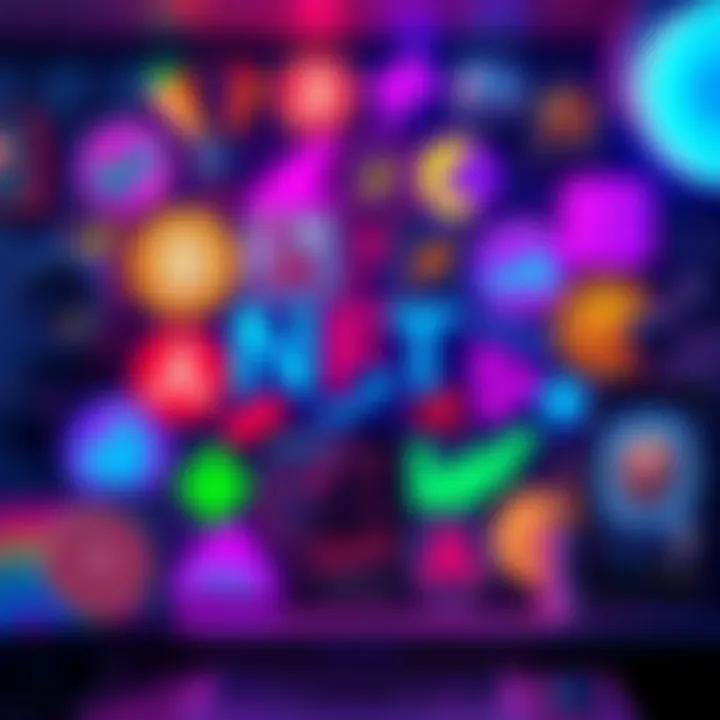 Colorful NFT Collection A vibrant display of various digital art pieces representing popular NFTs in 2025.