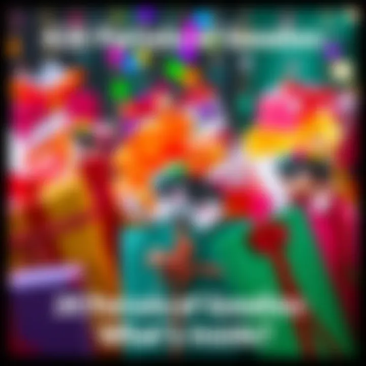 A group of colorful parcels with various goodies peeking out, creating excitement and curiosity