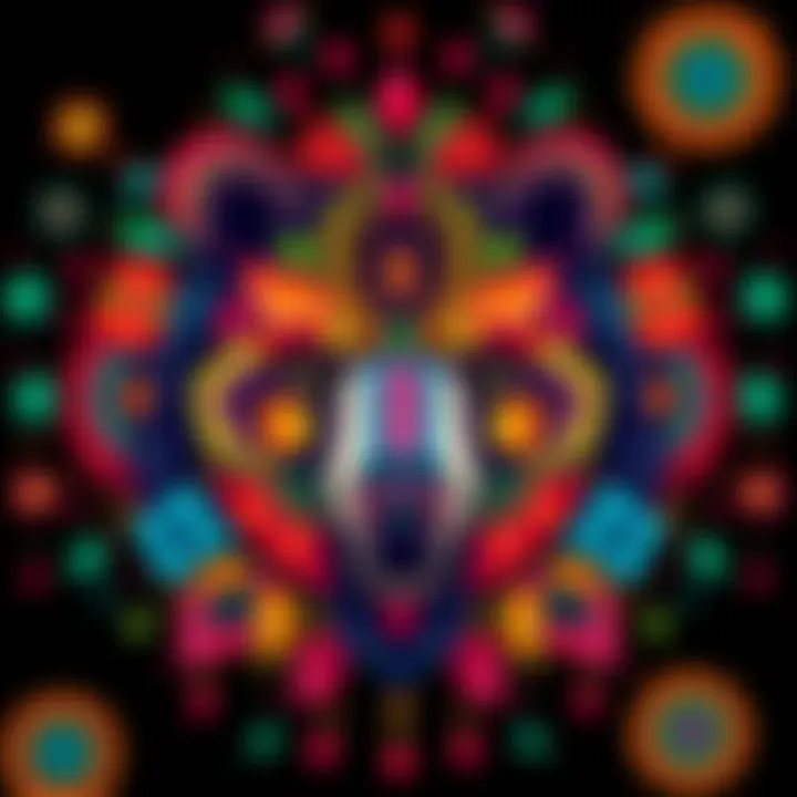 A colorful illustration featuring a bear motif surrounded by creative patterns, representing the influence of design in art