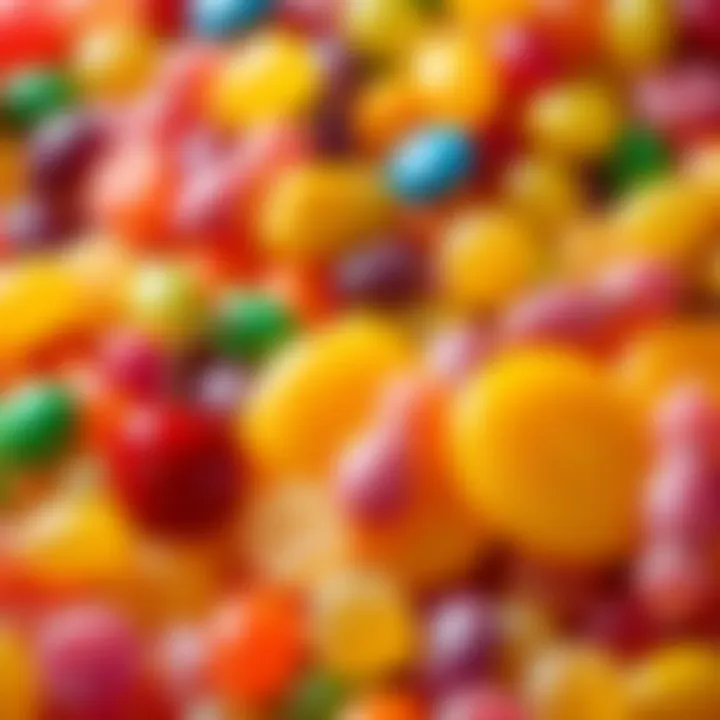 A vibrant display of assorted candy flavors like cherry, lemon, and grape, ready to be chosen for a candy bag.