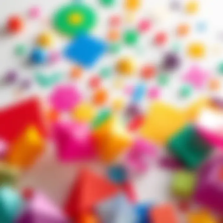 A variety of colorful geometric shapes arranged in an artistic display to represent creativity.