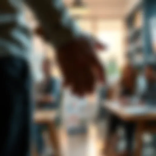 A person holding hands with a partner, symbolizing commitment in relationships, with a backdrop of a work setting and personal growth elements.