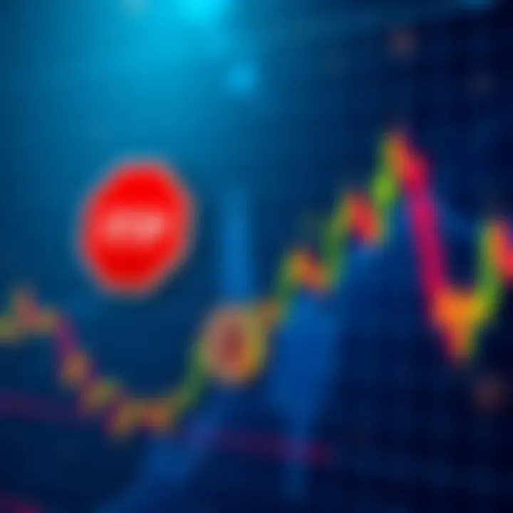 A stock market graph showing a decline with a Bitcoin symbol and a red stop sign, illustrating halted ETF purchases by CommSec.