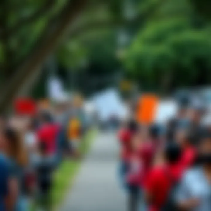 A diverse group of people gathered in a park holding signs that promote a memorable phrase, united in their message.