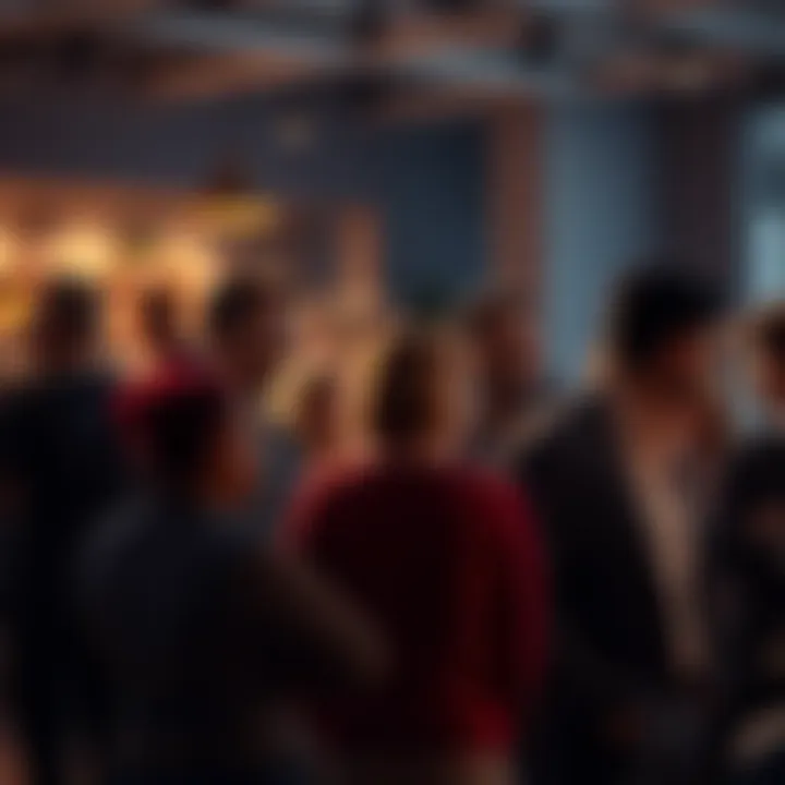 Group of diverse people engaging in a discussion about marketing strategies at a community gathering.