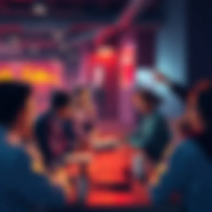 People engaging in discussion about trading strategies and events